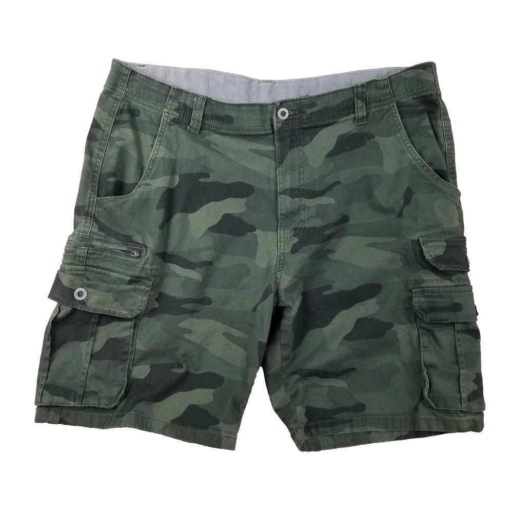 Iron Jungle‎ Camo Cargo Shorts Mens 40 Green Camouflage Stretch Pockets Outdoor